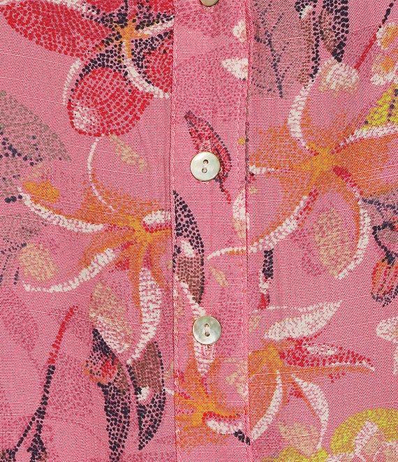 Westbound Floral Woven Elbow Smock Sleeve Henley Blouse Product Image
