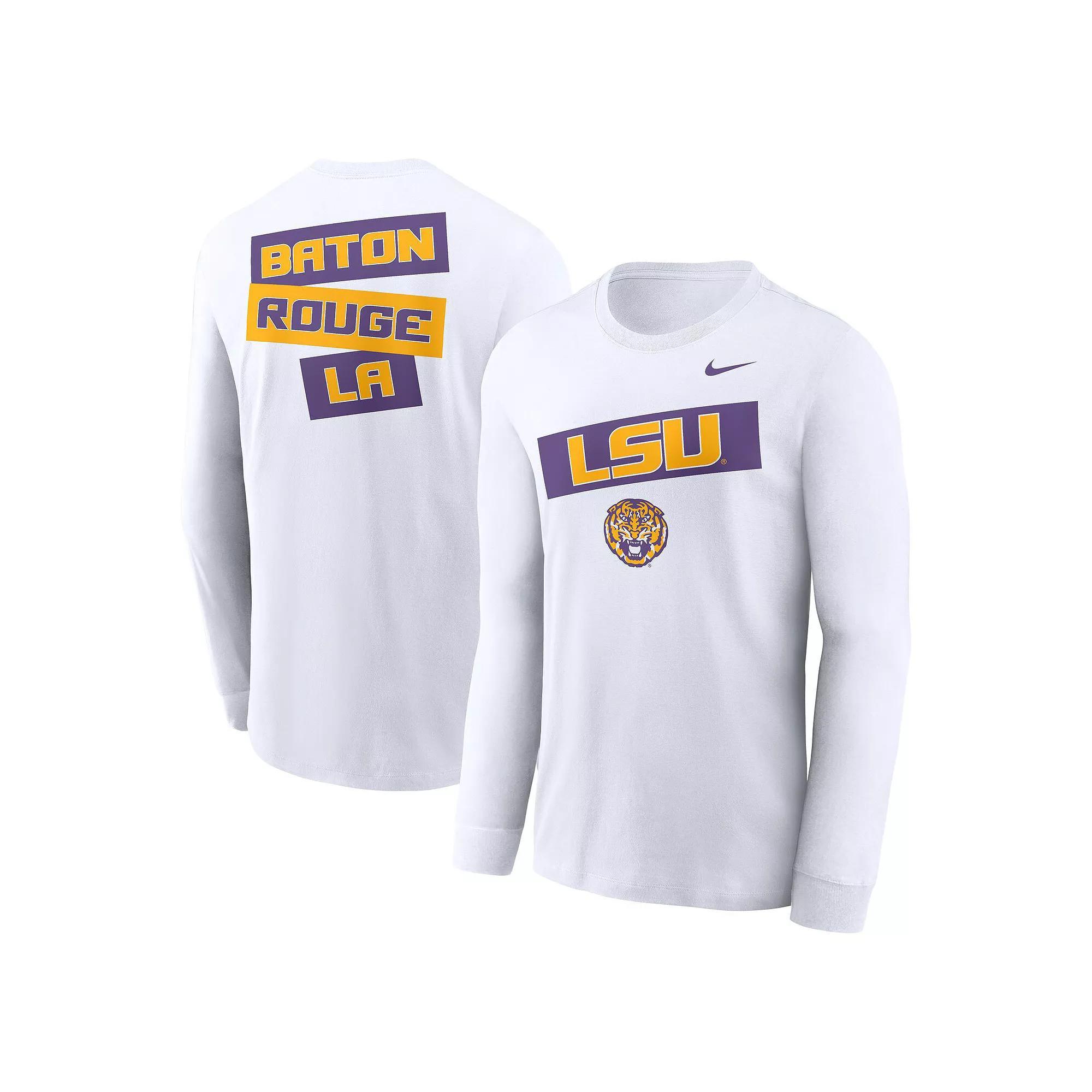 Men's Nike White LSU Tigers Two-Hit Classic Location Long Sleeve T-Shirt, Size: XL Product Image