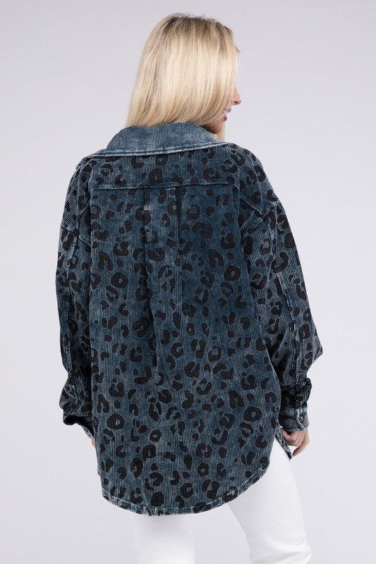 Vintage Washed Leopard Corduroy Buttoned Jacket Product Image