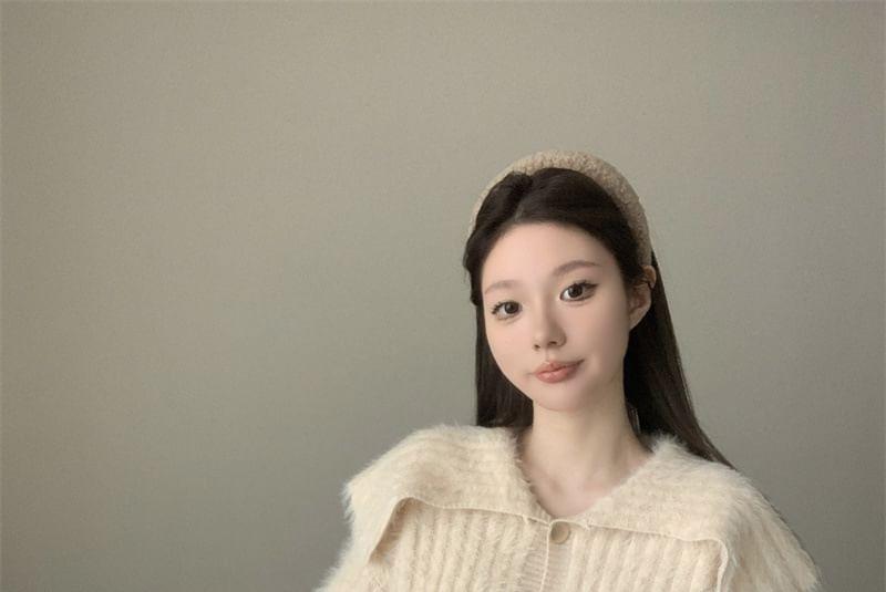 Collar Plain Ribbed Cardigan Product Image