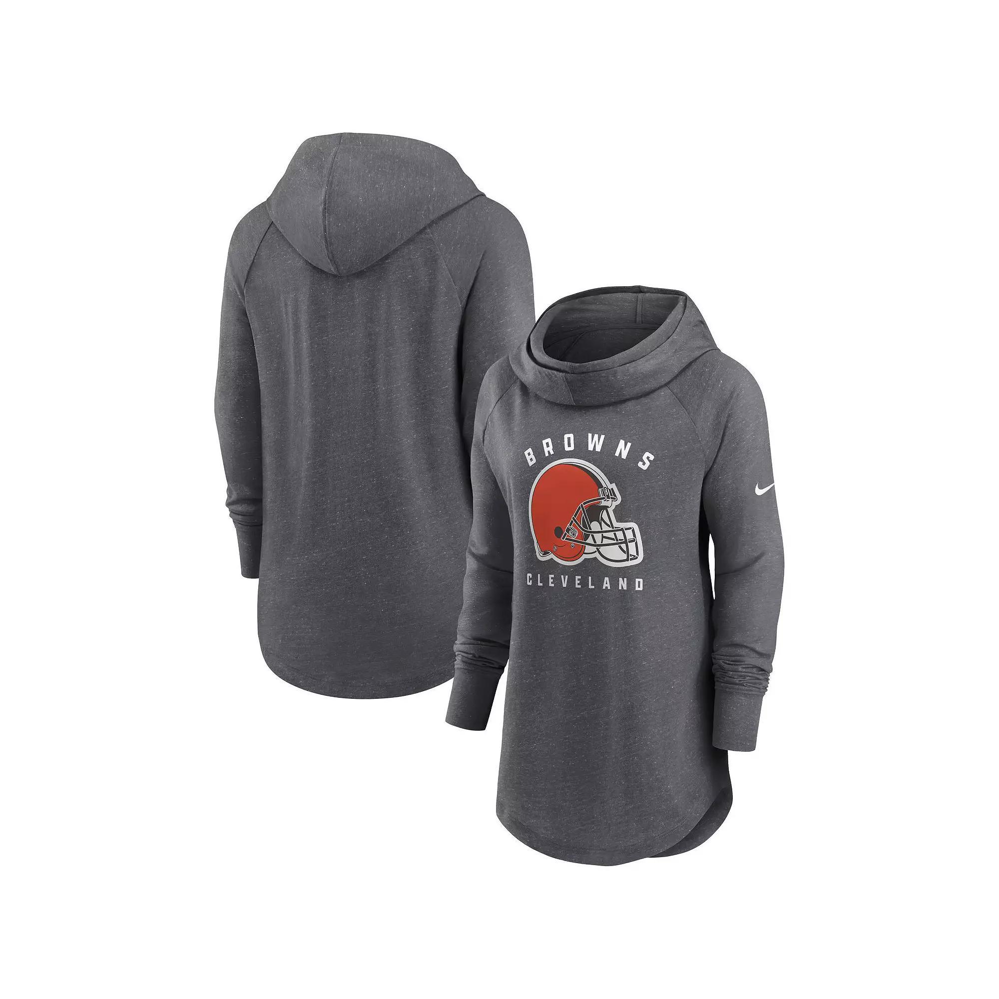 Women's Nike Heather Charcoal Cleveland Browns Raglan Funnel Neck Pullover Hoodie, Size: Medium Product Image