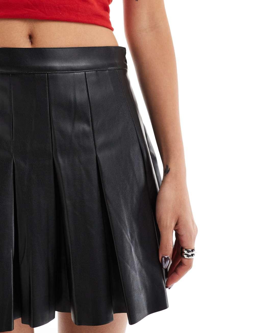 Noisy May faux leather pleated mini skirt in black Product Image