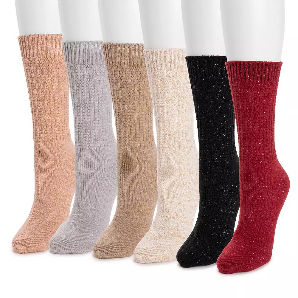 Women's MUK LUKS 6-Pack Dream Step Mini Crew Socks Set, Lurex Waffle Product Image