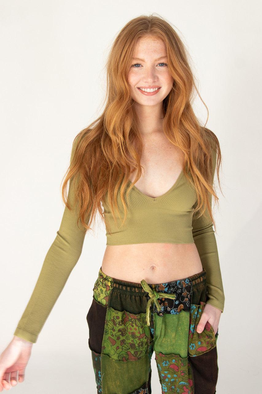 Deep V Neck Long Sleeve Top Product Image