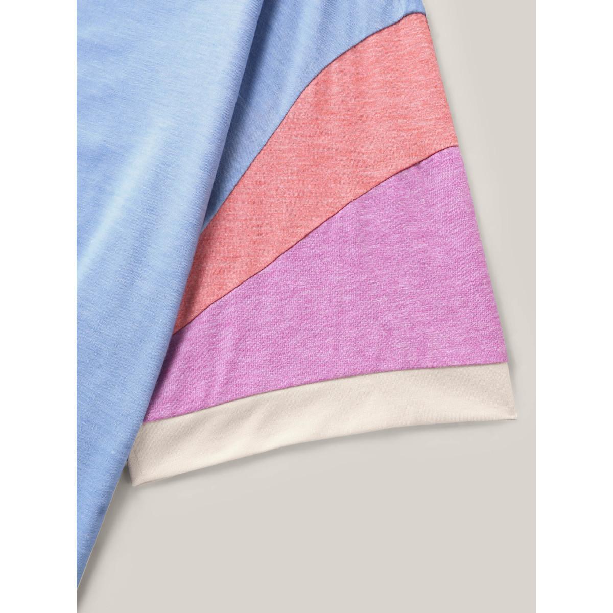 Plus Size Supersoft Stretchy Color Contrast T-Shirt LightBlue Women Contrast Round Neck Everyday-Casual T-shirts BloomChic 28/5X Product Image