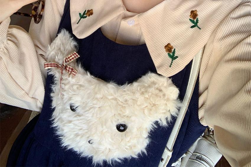 Bear Embroidered Midi Jumper Dress / Flower Embroidered Shirt Product Image