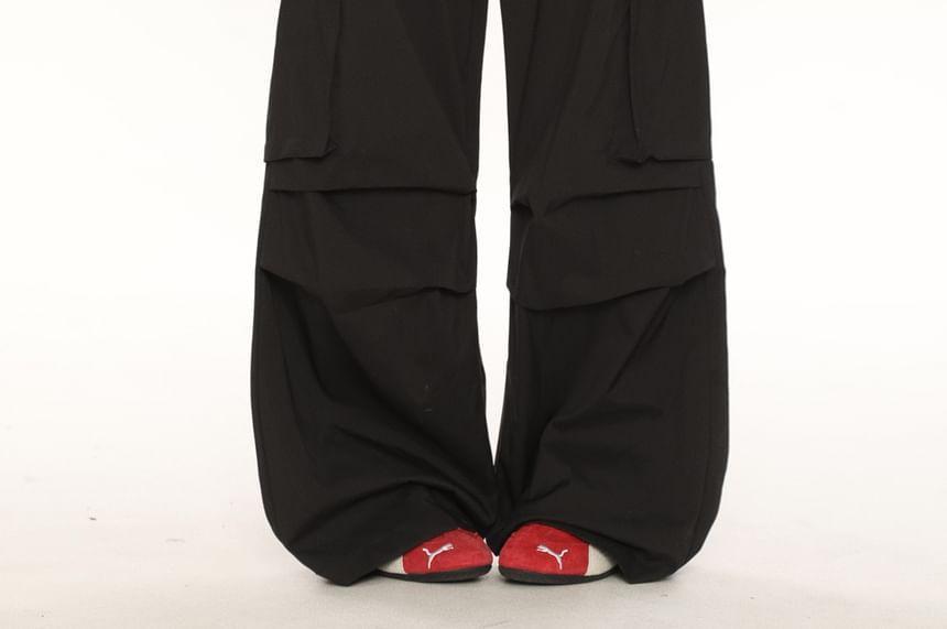 High Waist Plain Cargo Wide Leg Pants Product Image