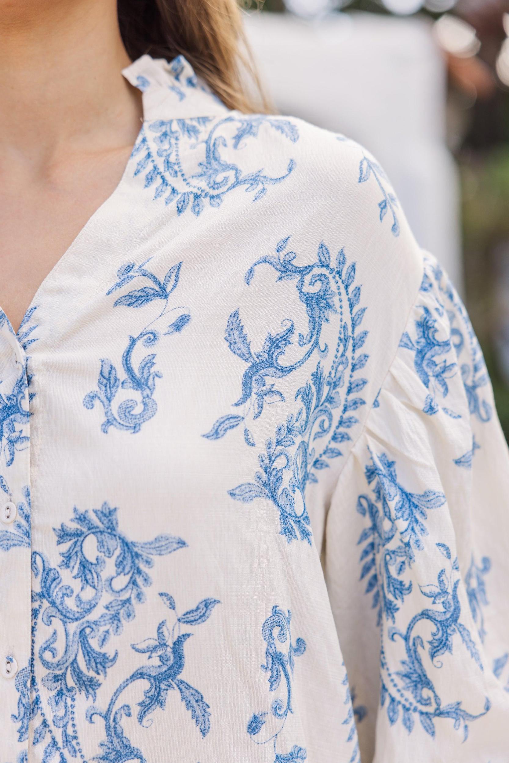 The Gravitate Blue Toile Blouse Female Product Image