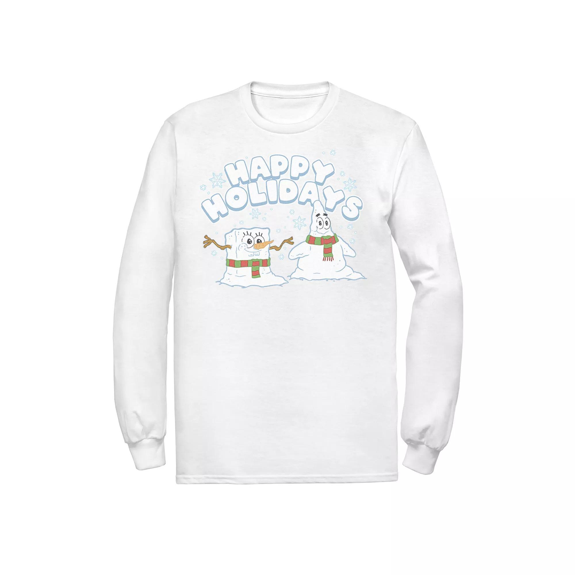 Men's Nickelodeon Spongebob Squarepants Patrick Star Snowmen Happy Holidays Long Sleeve Graphic Tee, Size: XL, White Product Image