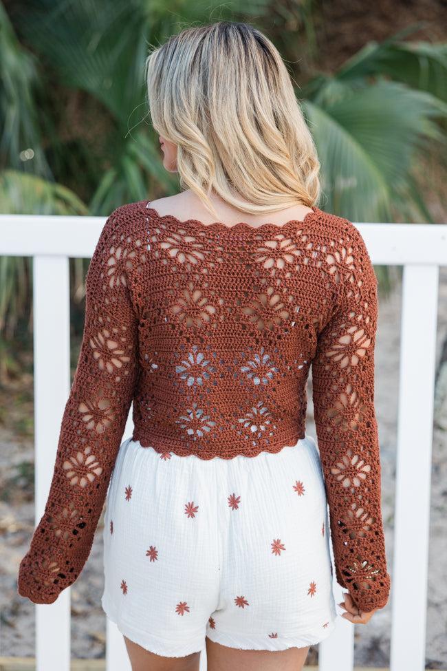 Pursuit Of Paradise Terracotta Cropped Crochet Sweater FINAL SALE Product Image