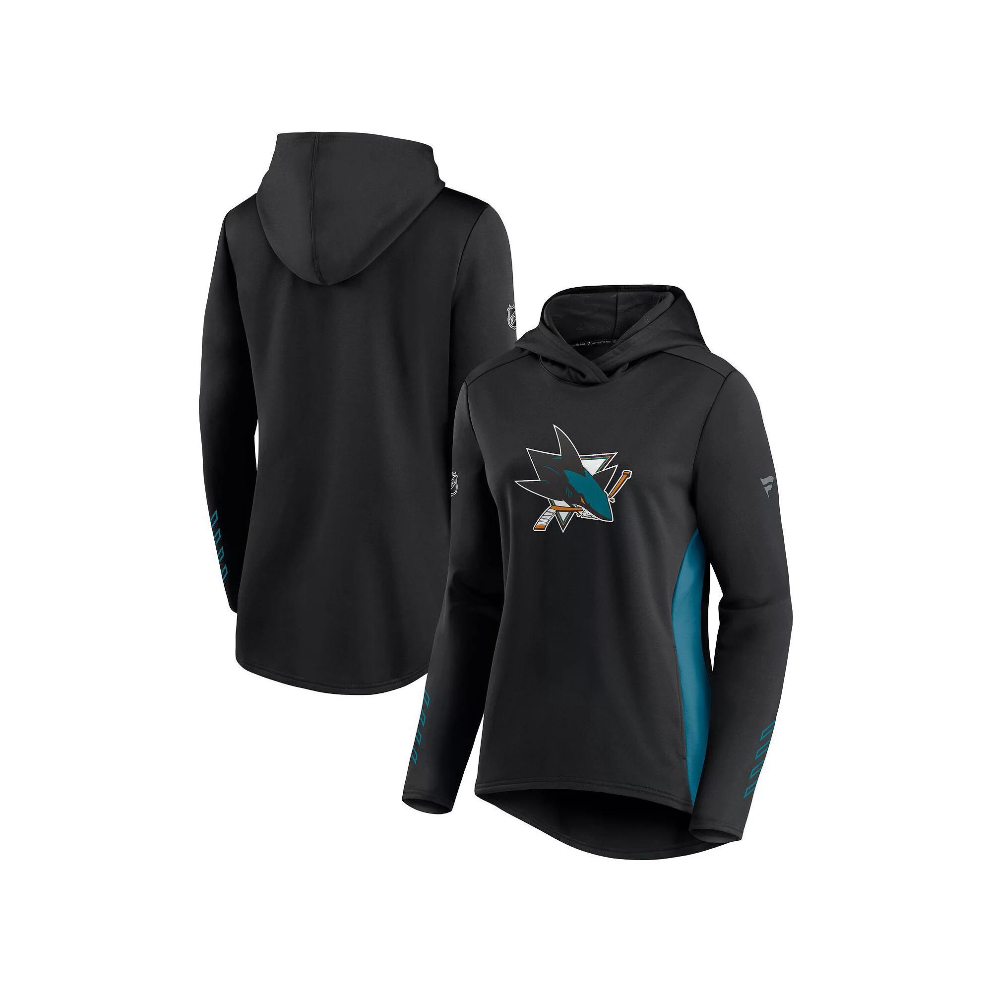 Women's Fanatics Branded Black/Teal San Jose Sharks Authentic Pro Locker Room Pullover Hoodie, Size: XL, Sks Black Product Image