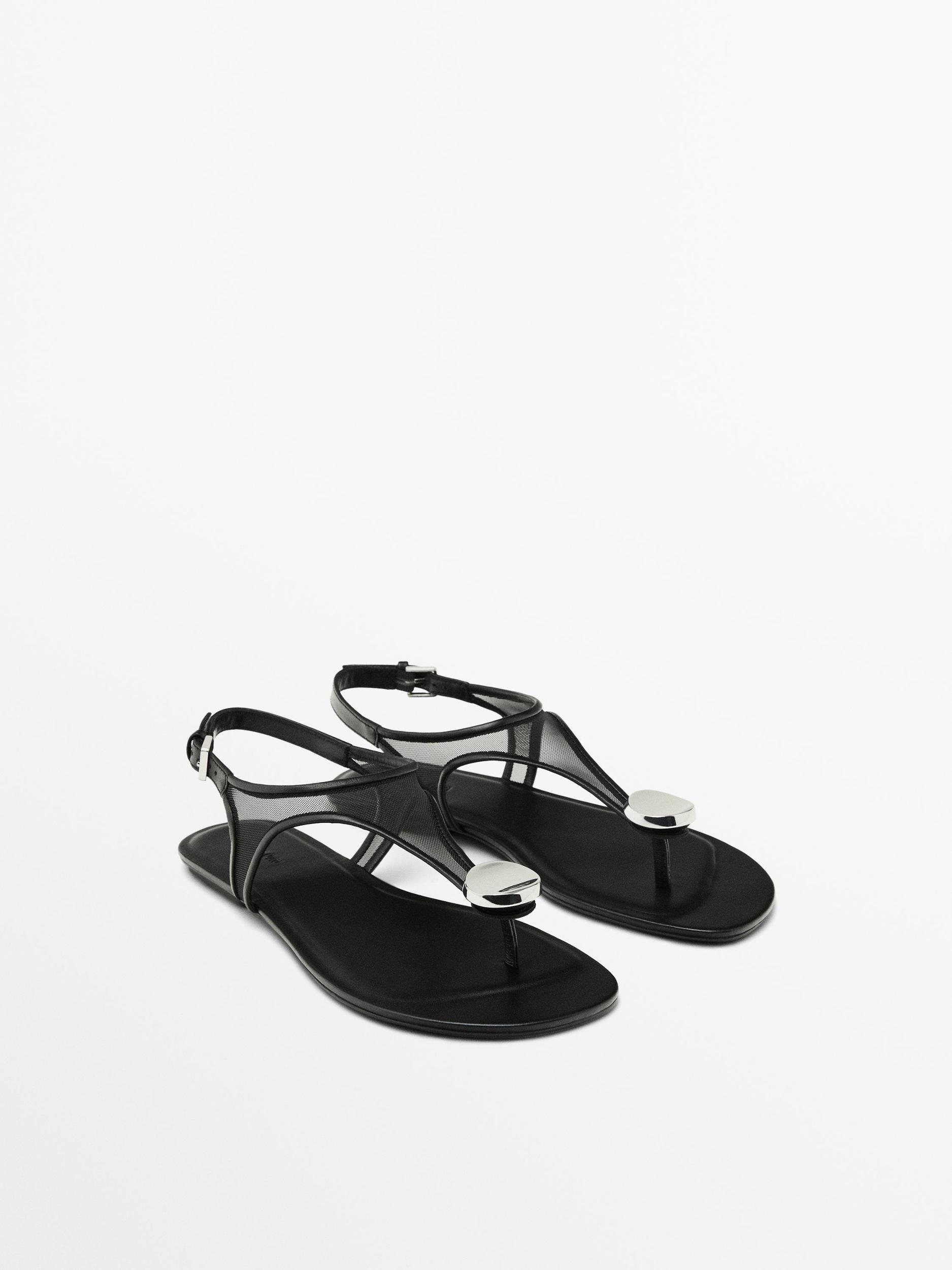 Mesh sandals with rhinestone detail Product Image