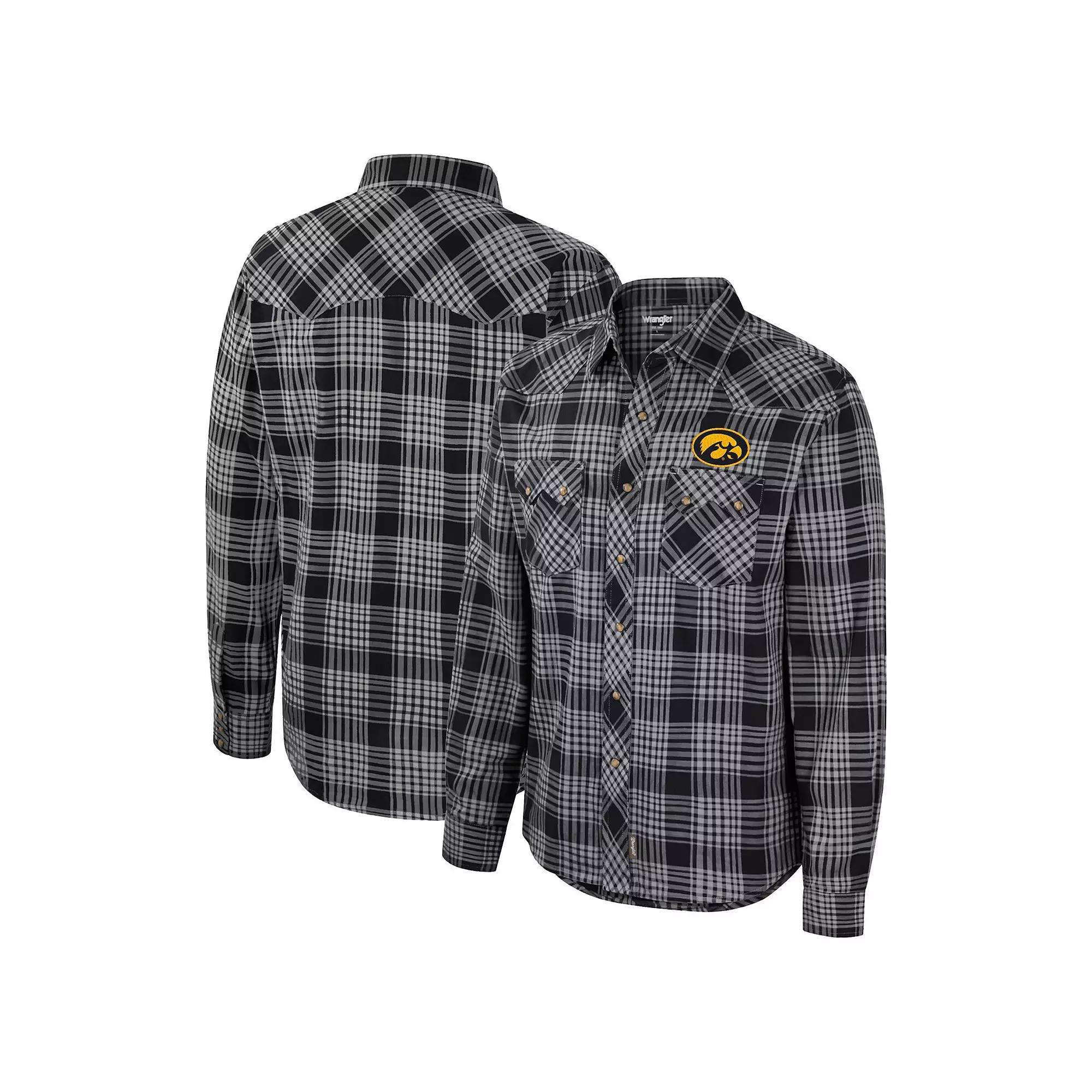 Mens Colosseum x Wrangler Iowa Hawkeyes Plaid Western Long Sleeve Snap-Up Shirt Product Image