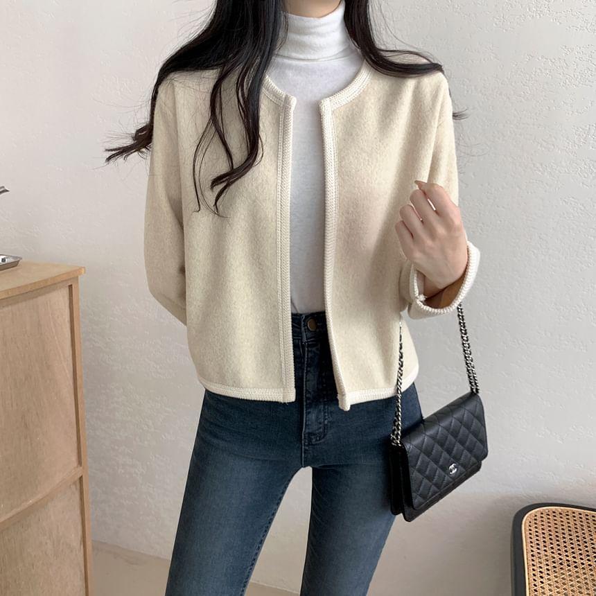 Crewneck Contrast Trim Open Front Jacket Product Image