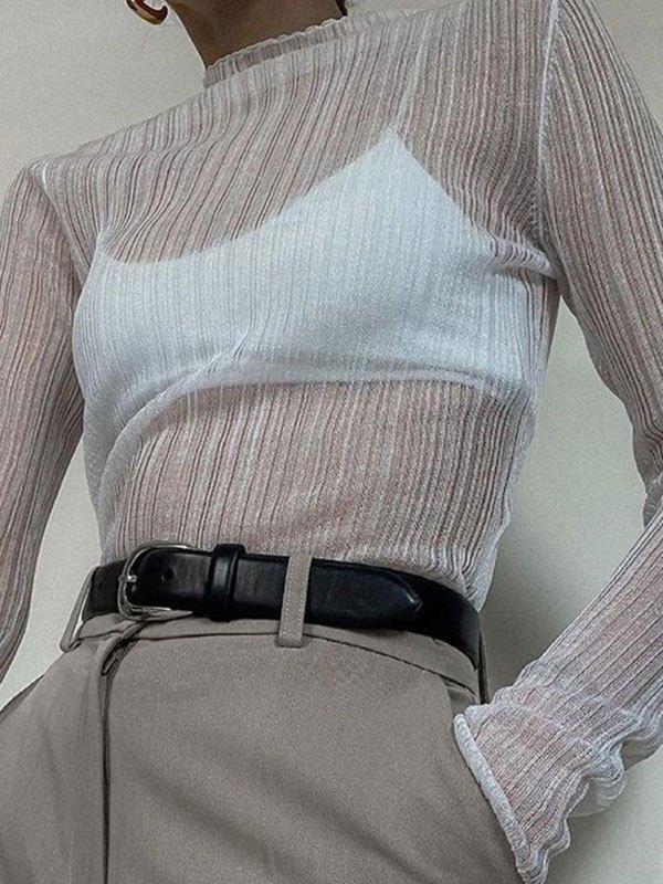 High Neck Semi Sheer Knit Top Product Image