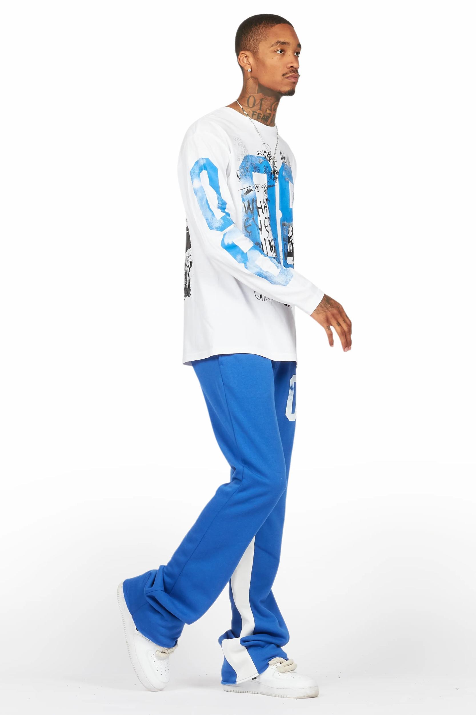 Grill White/Royal Long Sleeve T-Shirt/Baggy Pant Set Male Product Image