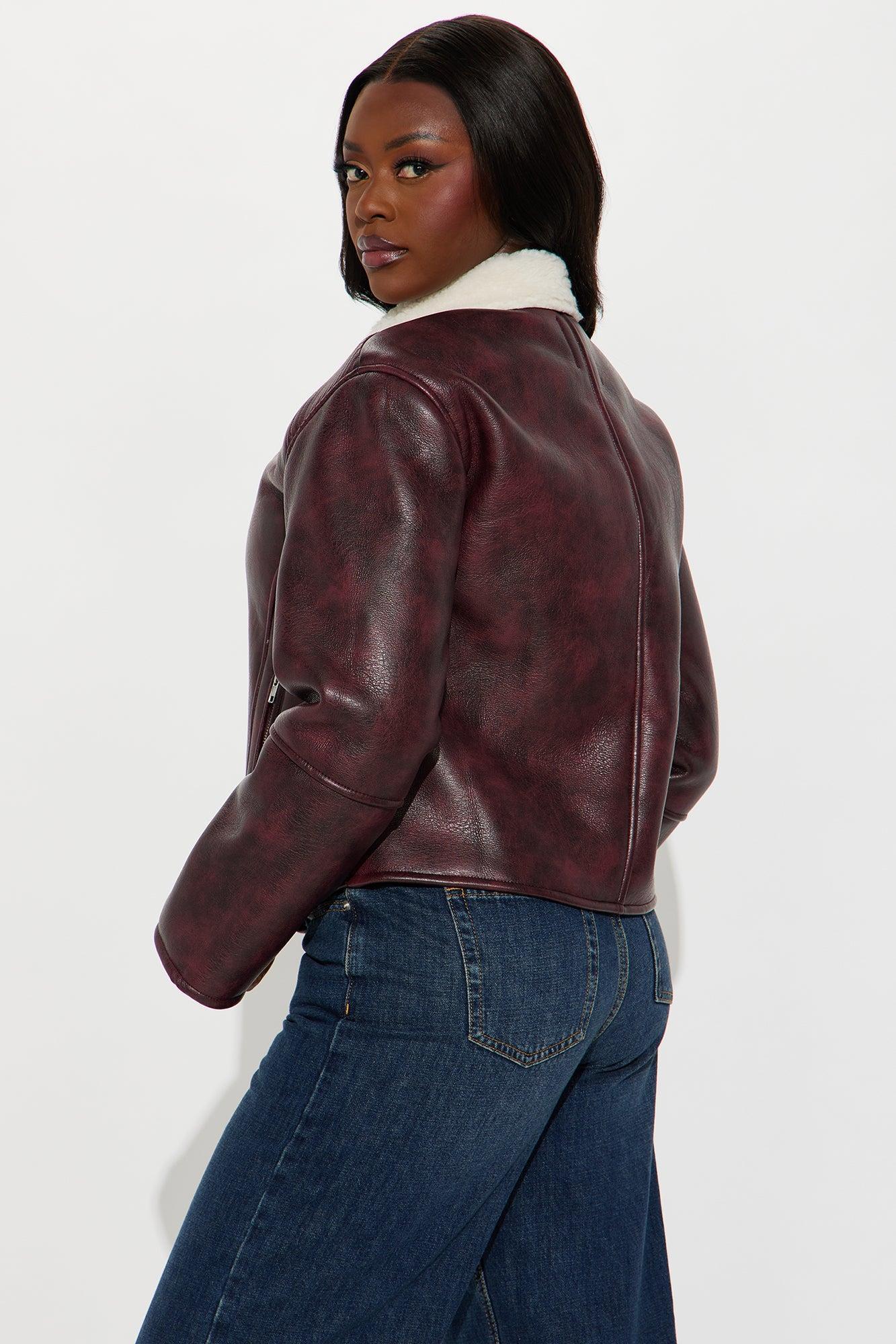 Bad Side Washed Moto Jacket - Burgundy Product Image