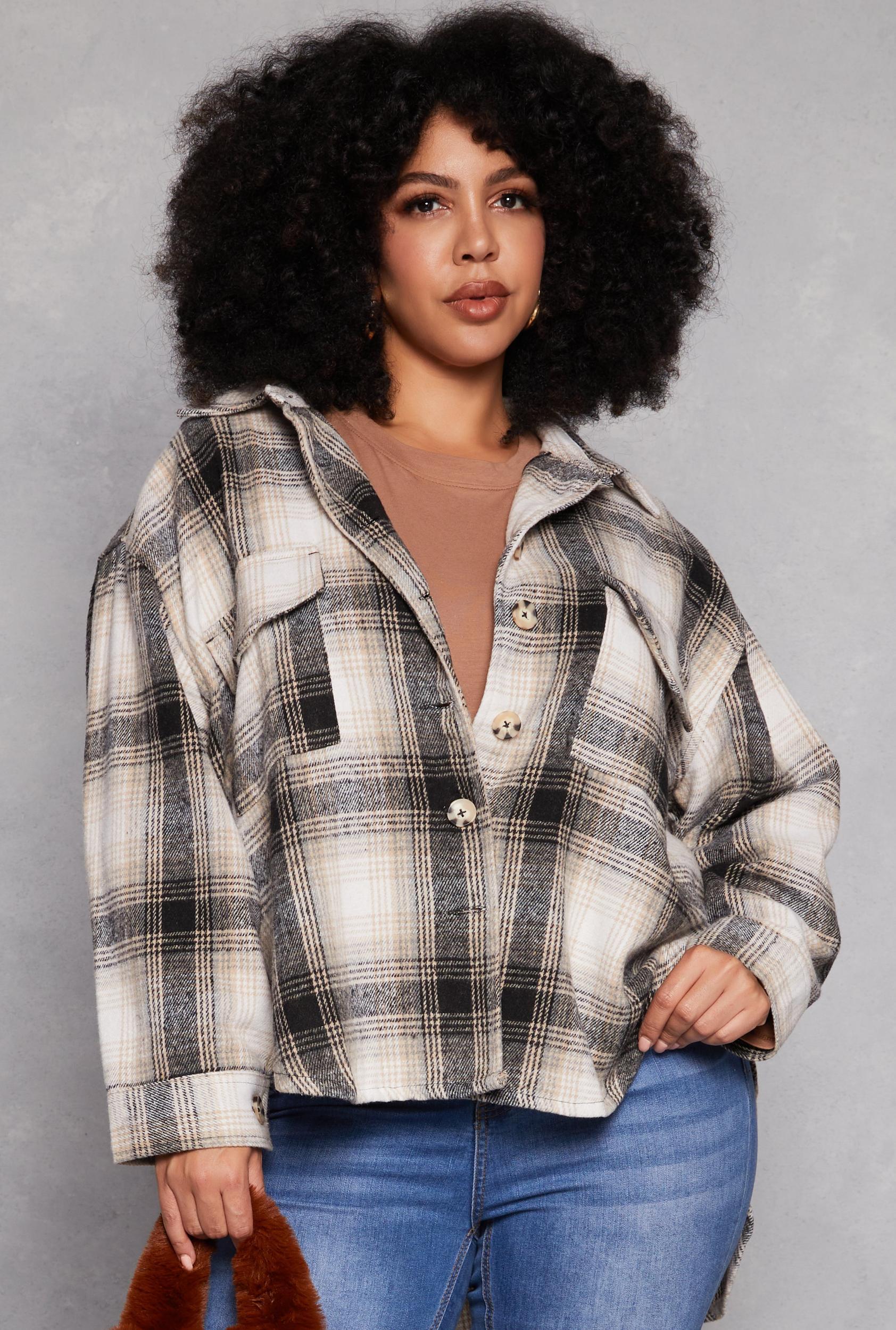 Womens Plus Size High Low Plaid Shacket Product Image