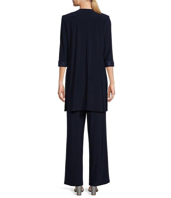 Le Bos Embroidered Trim Round Neck 3/4 Sleeve Duster 3-Piece Pant Set Product Image