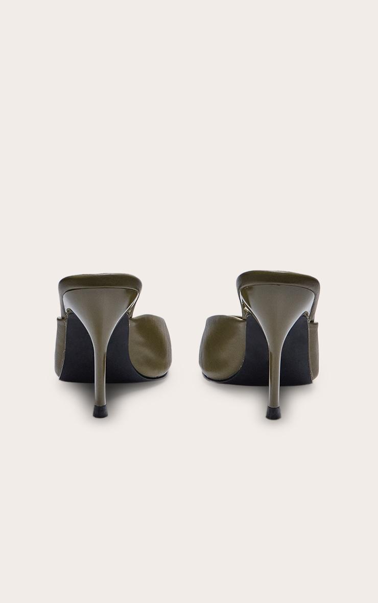 Olive PU Square Toe High Stiletto Heeled Mules Product Image