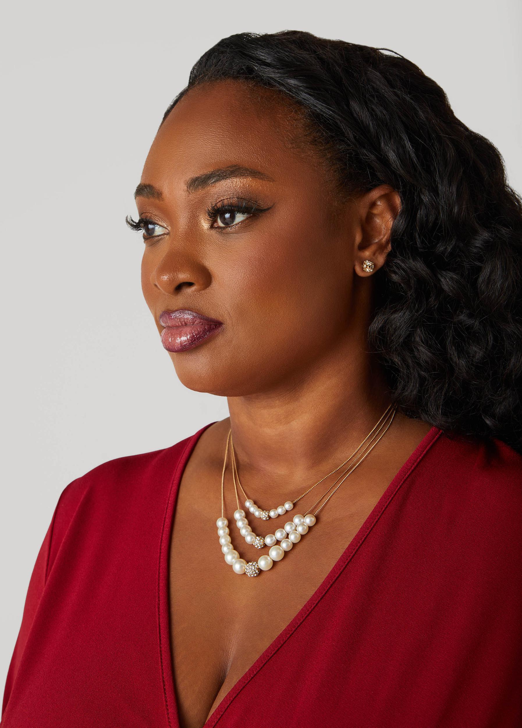 Crystal And Faux Pearl Necklace Set Product Image