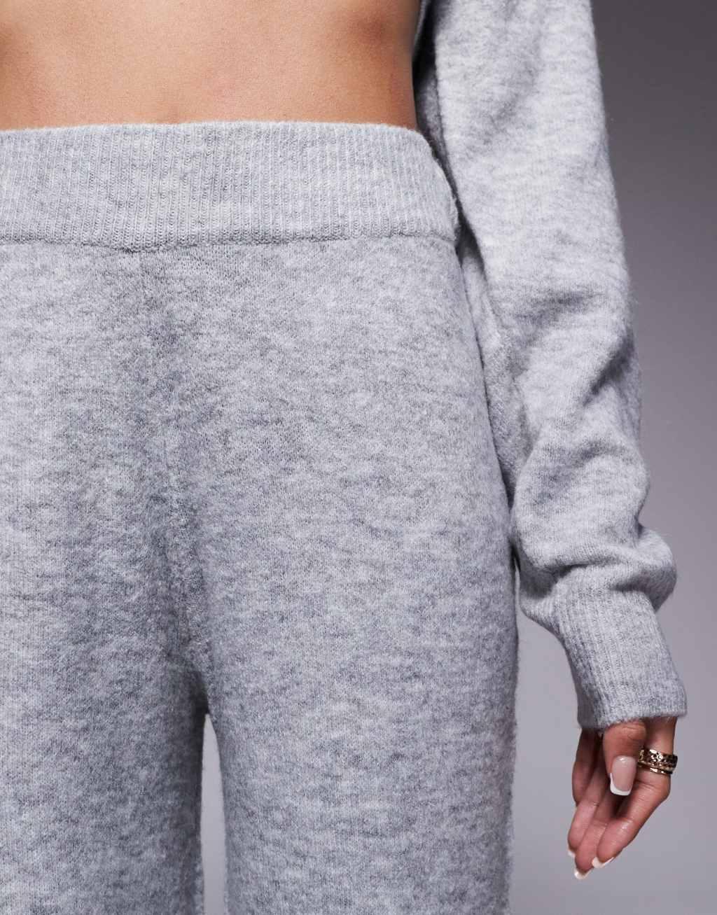 ASOS DESIGN lounge cable knit sweater and pants set in gray Product Image