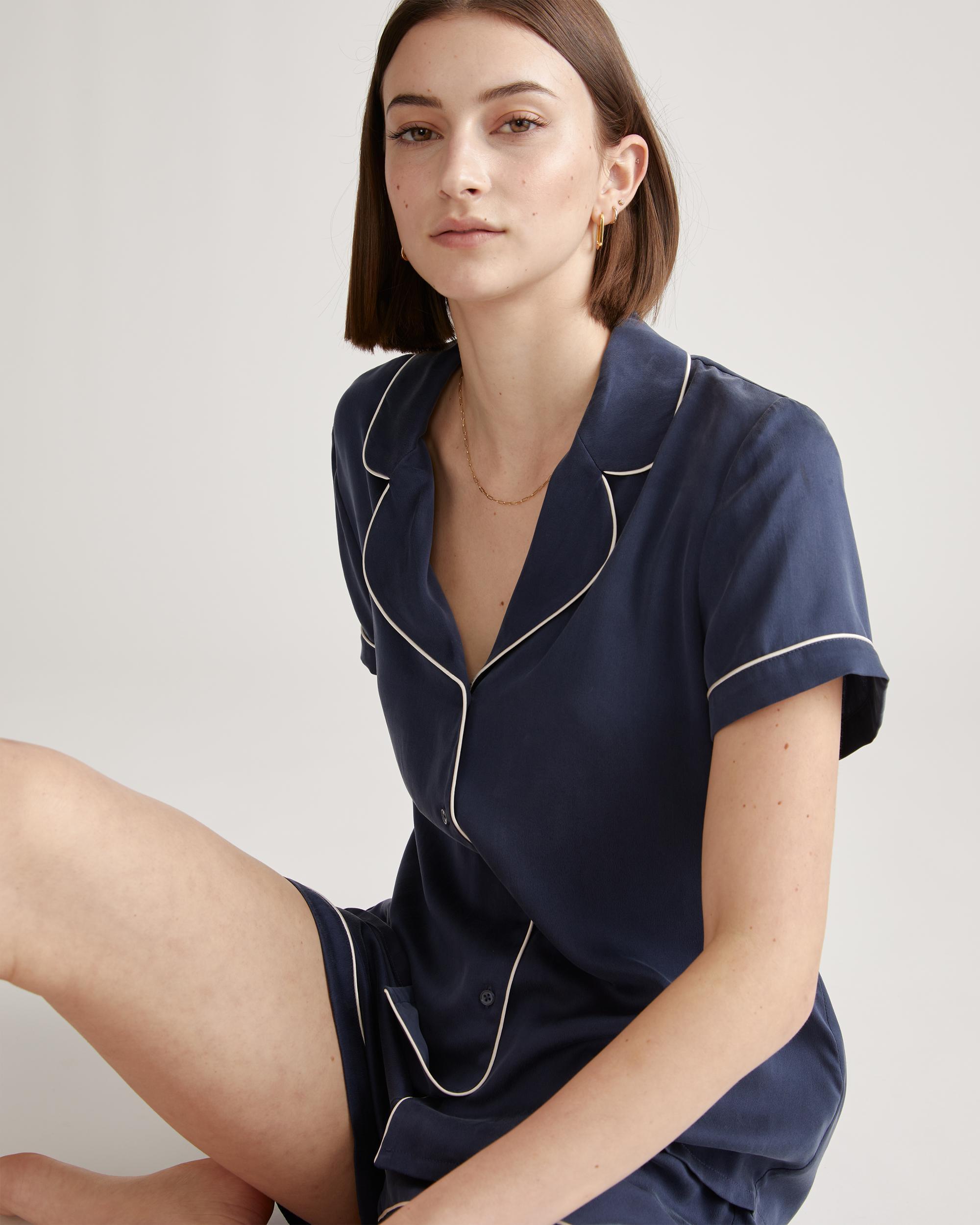 Quince | Women's Pajama Top with Piping Size XS, Silk Product Image