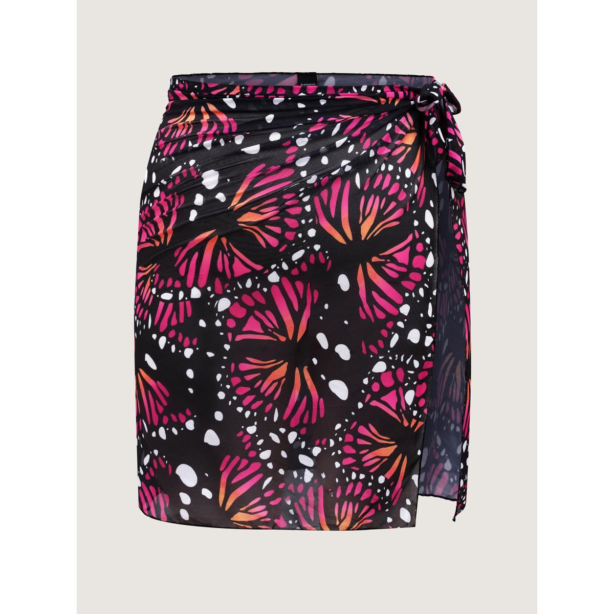 Plus Size Two-Piece Butterfly Pattern Sarong Swimsuit Women's Swimwear Multicolor Beach Curve Bathing Suits High stretch One Pieces BloomChic 30/6X Product Image