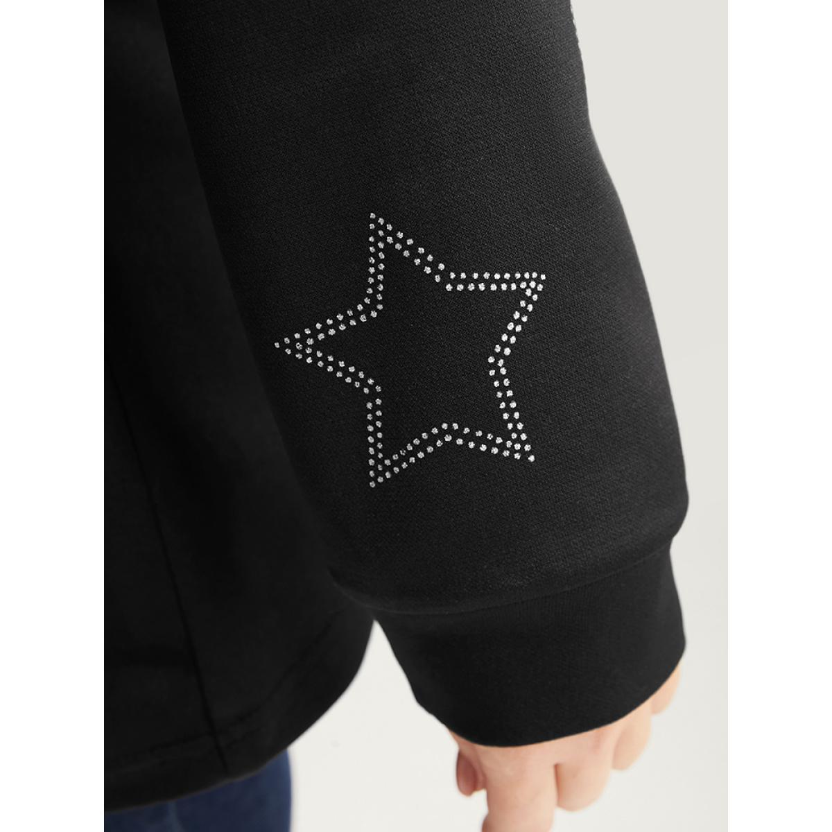 Plus Size Star Print Round Neck Drop Shoulder Sweatshirt Women Black Elegant Printed Round Neck Dailywear Sweatshirts BloomChic 14-16/1X Product Image