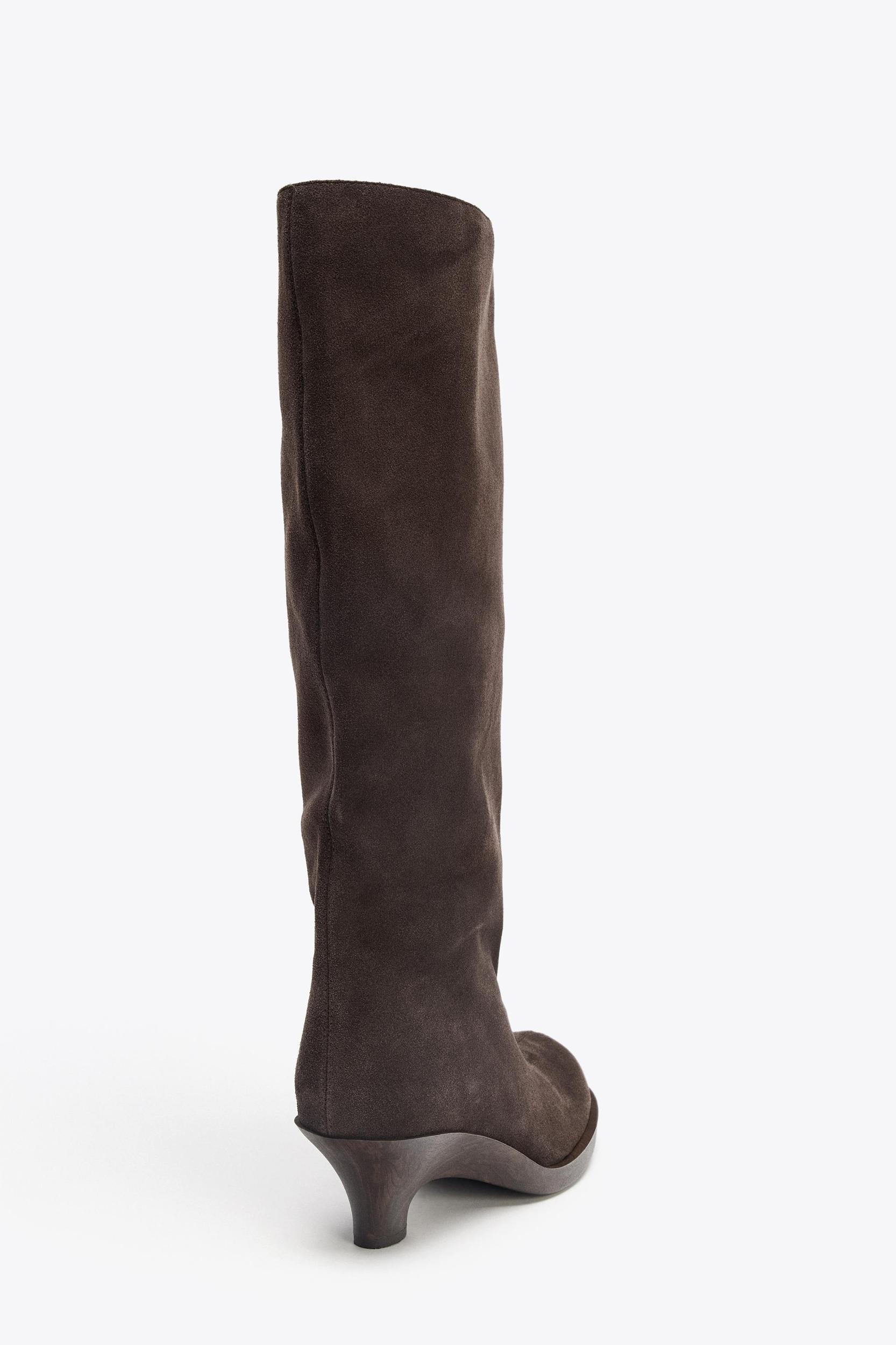 SPLIT LEATHER KITTEN HEEL BOOTS Product Image