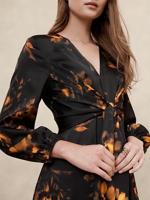 Satin Tie-Front Midi Dress Product Image