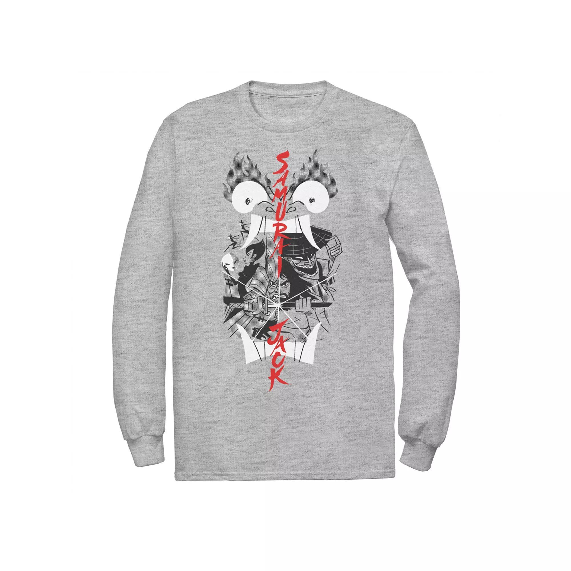 Mens Cartoon Network Samurai Jack Aku Illustrated Storytelling Long Sleeve Tee Athletic Grey Product Image