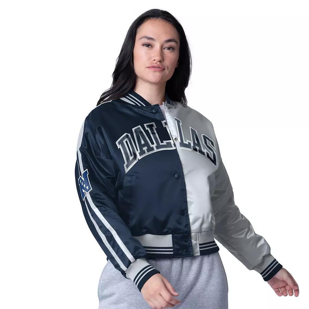 Women's Starter  Powder Blue/Gold Los Angeles Chargers Zone Blitz Cropped Full-Snap Satin Jacket, Size: Large, Light Product Image