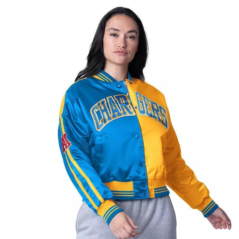 Women's Starter  Powder Blue/Gold Los Angeles Chargers Zone Blitz Cropped Full-Snap Satin Jacket, Size: Large, Light Product Image