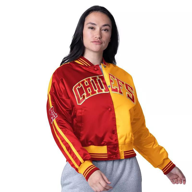 Women's Starter  Powder Blue/Gold Los Angeles Chargers Zone Blitz Cropped Full-Snap Satin Jacket, Size: Large, Light Product Image
