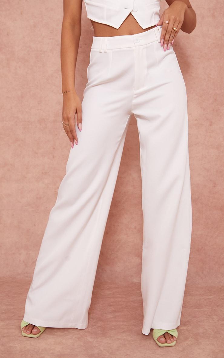 White Woven Double Belt Loop Suit Pants Product Image