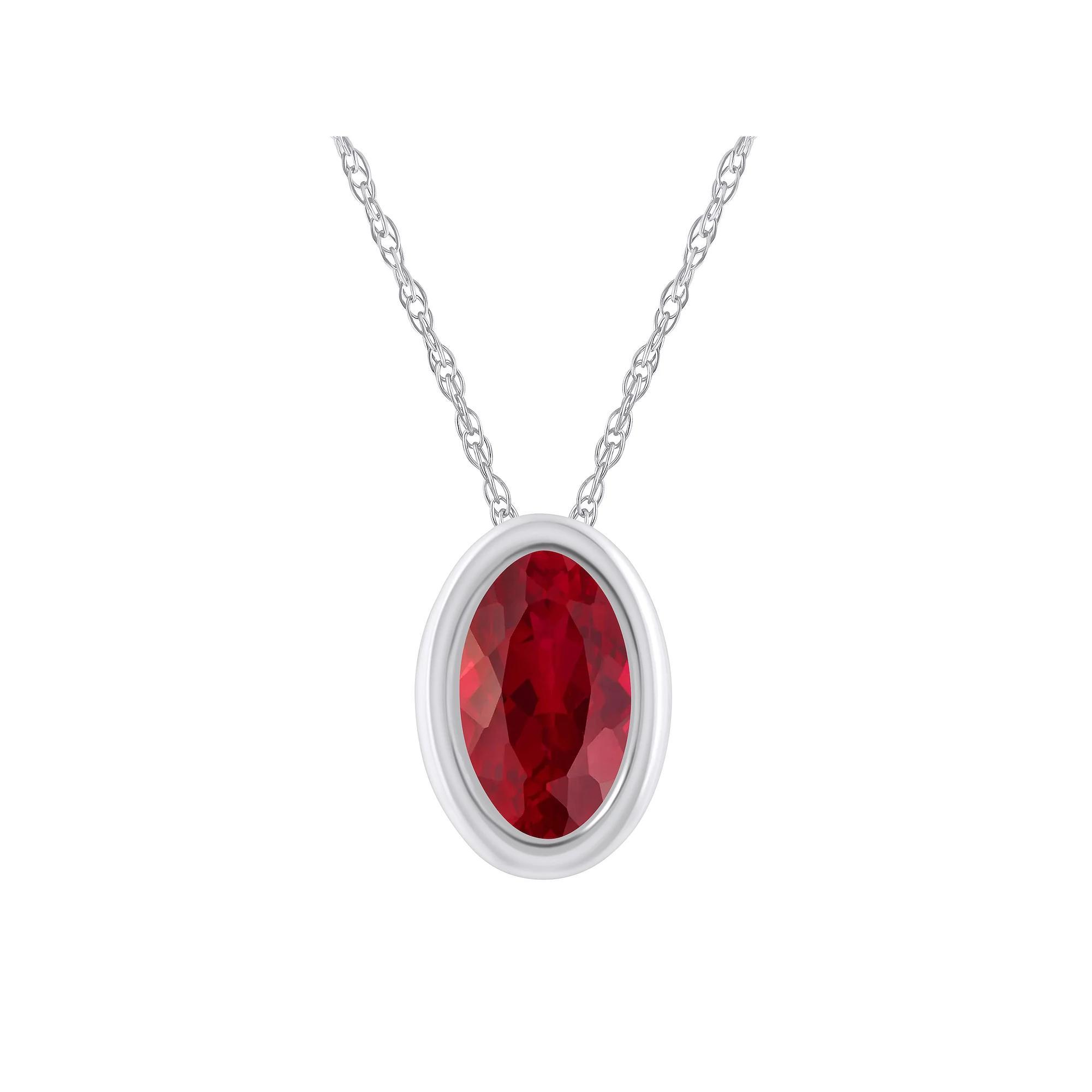 Celebration Gems 10k White Gold Oval Lab-Created Gemstone Pendant Necklace, Women's, Size: 18", Created Red Product Image
