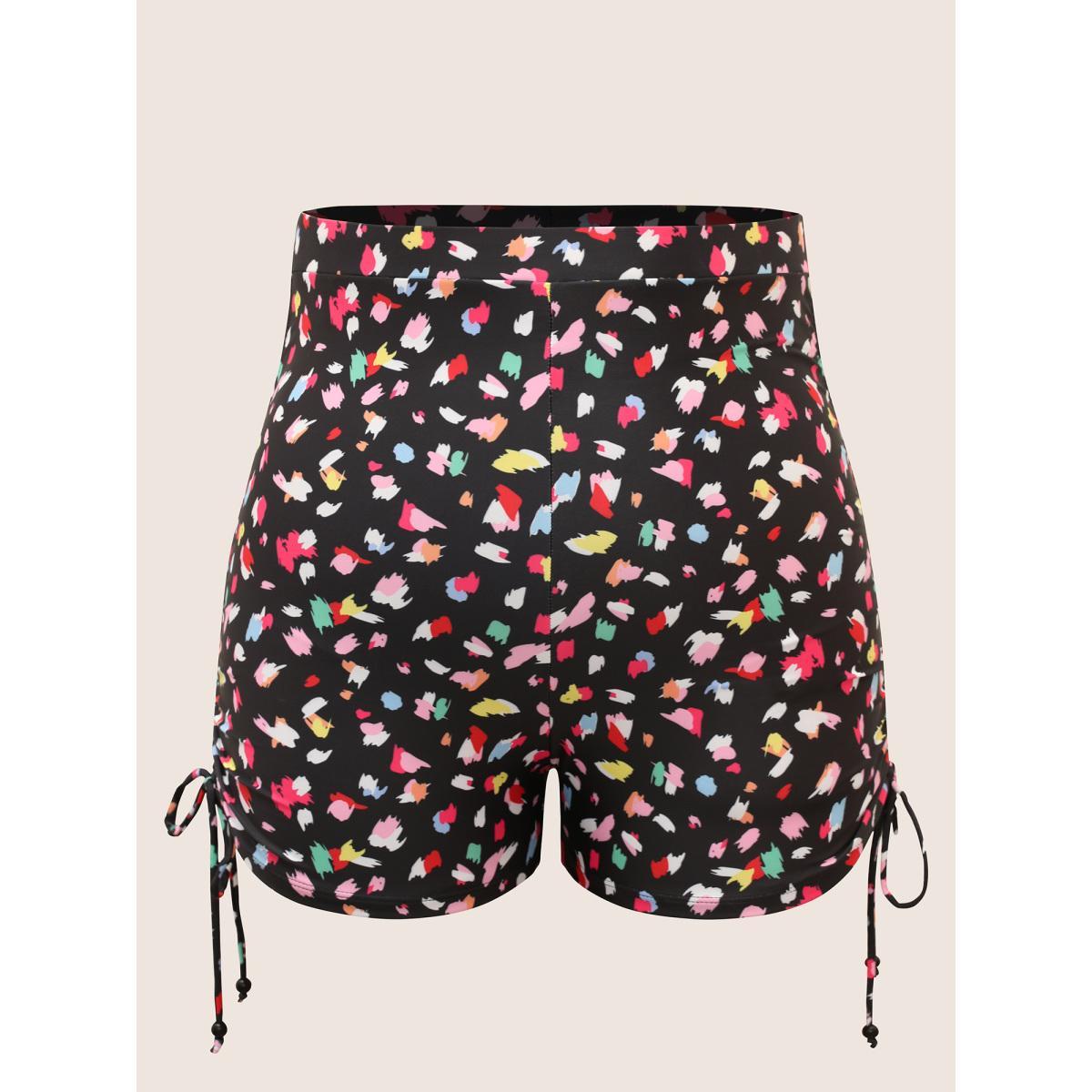 Plus Size Allover Print Drawstring Skinny Swim Bottom Women's Swimwear Black Beach Drawstring High stretch Skinny High Rise Curve Swim Bottoms BloomChic 26/4X Product Image