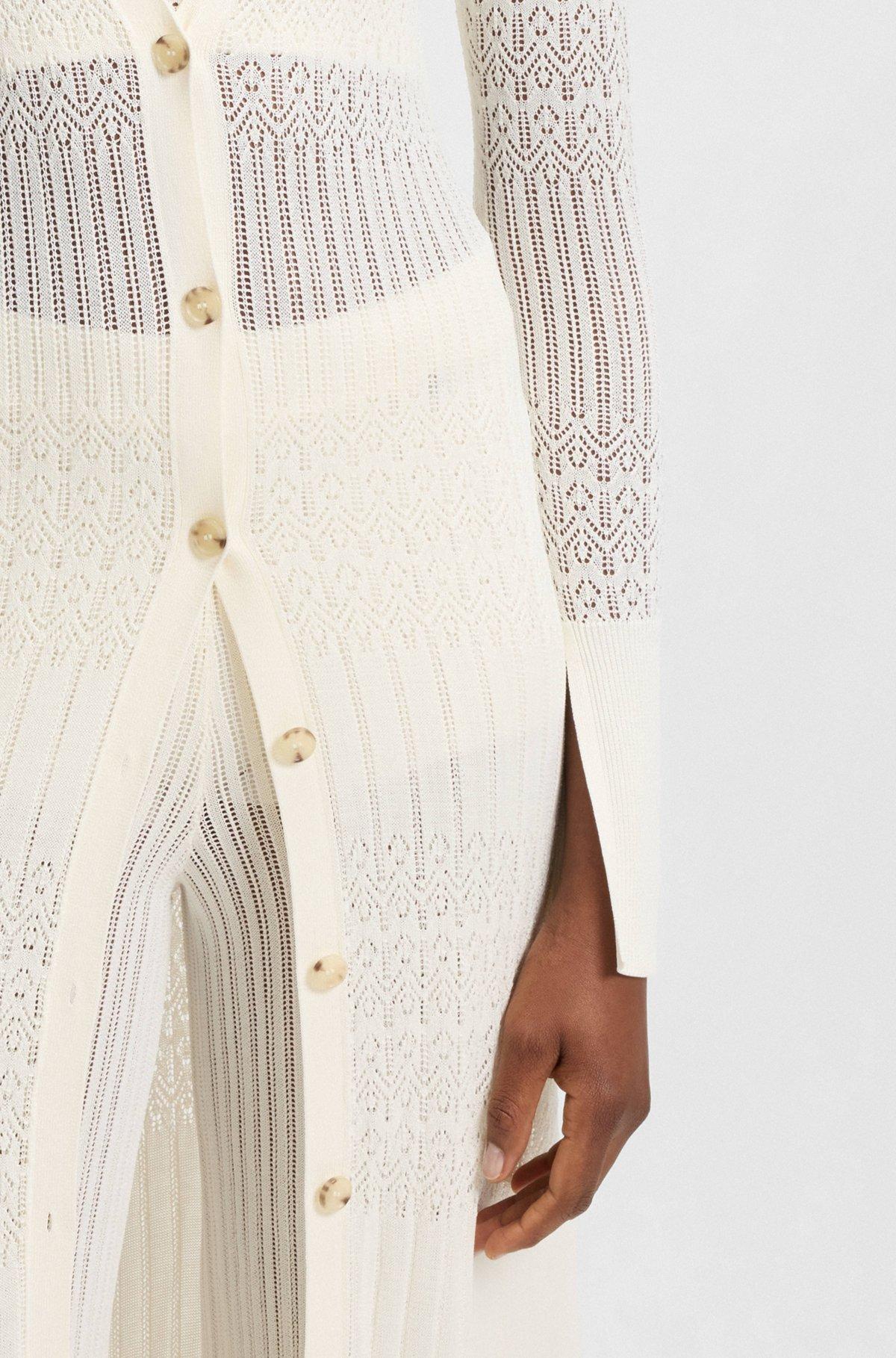 BOSS - Long knitted cardigan with collar - White Product Image