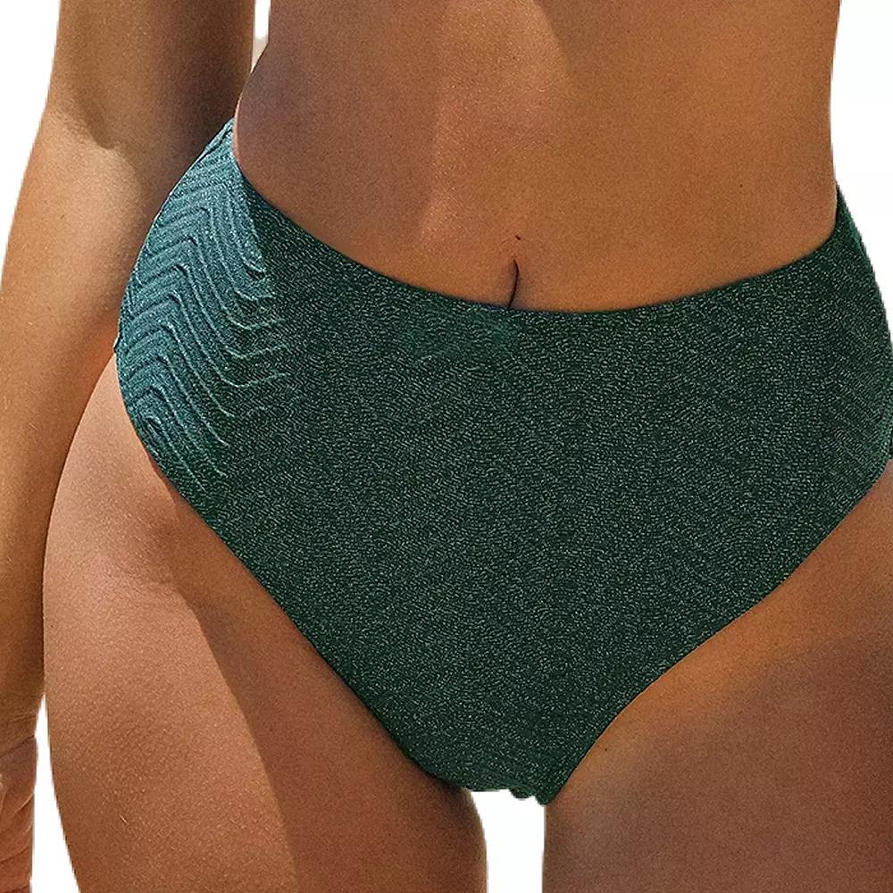 Cupshe Green Wave High Waist Bikini Bottoms, Women's, Size: Small, Green Shimmer Product Image