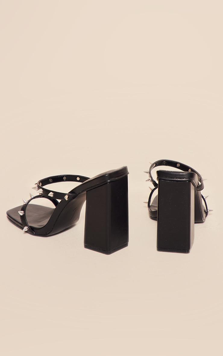Black Pu Square Toe Studded Double Strap Heeled Mules Product Image