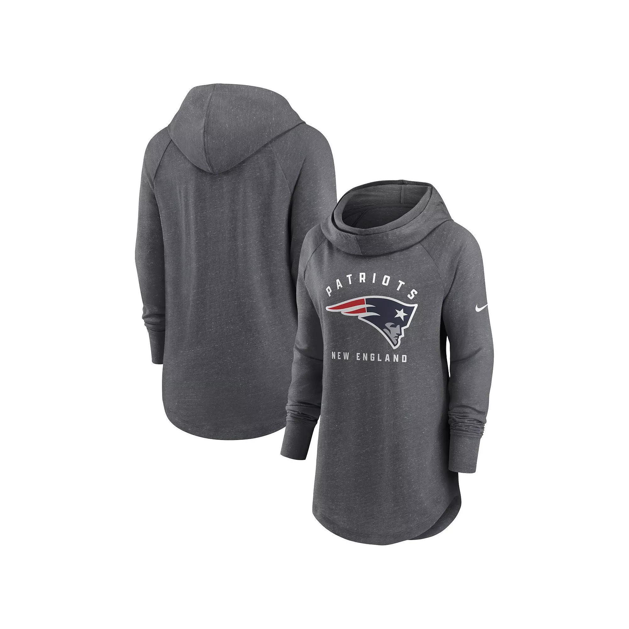 Women's Nike Heather Charcoal New England Patriots Raglan Funnel Neck Pullover Hoodie, Size: Small Product Image