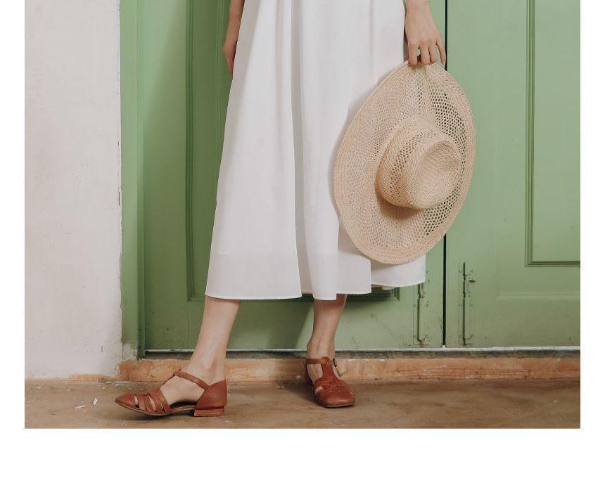 Short-Sleeve V-Neck Plain Midi A-Line Dress Product Image