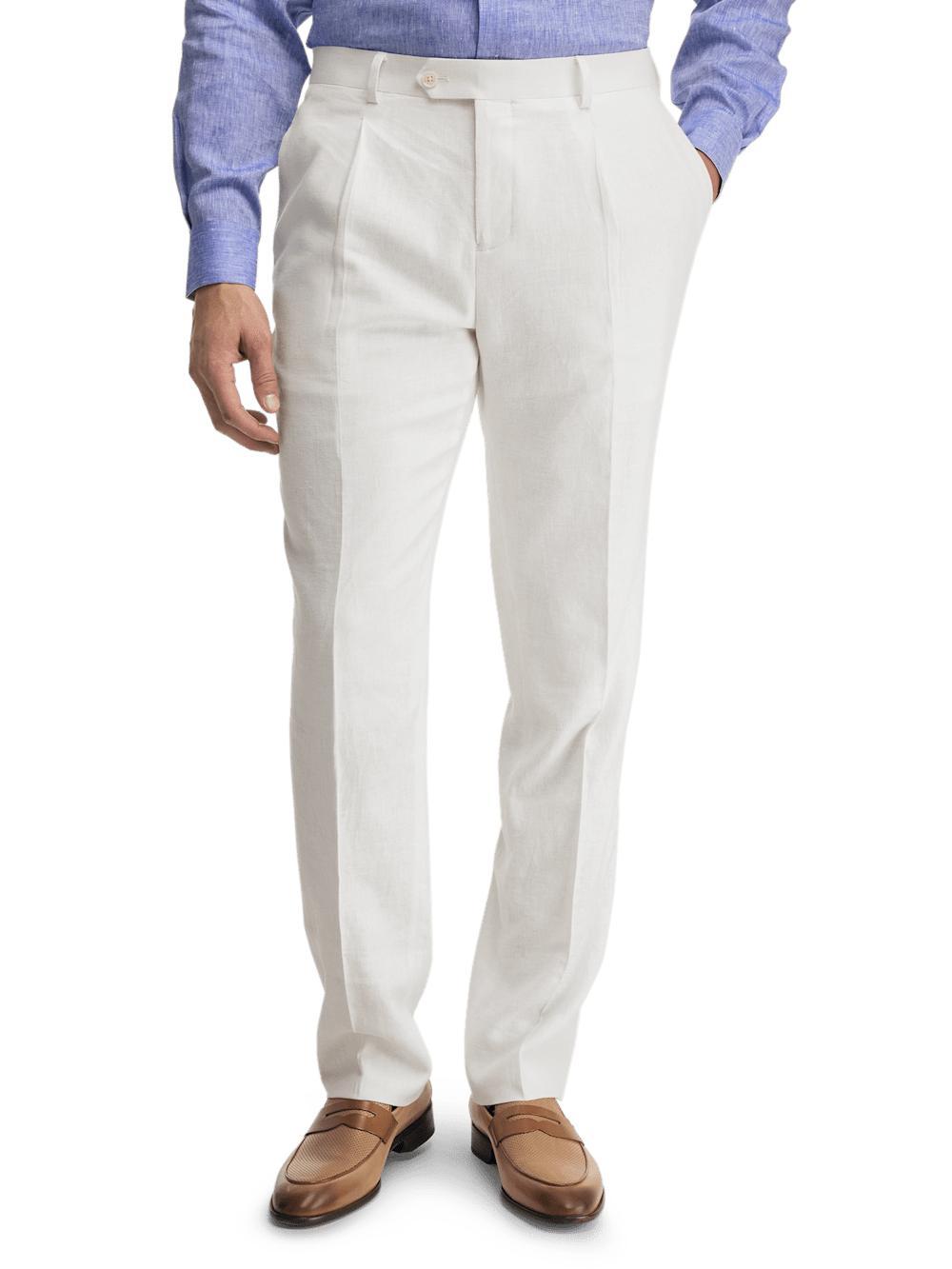 Linen Blend Double Breasted Peak Lapel Suit Jacket - White Product Image