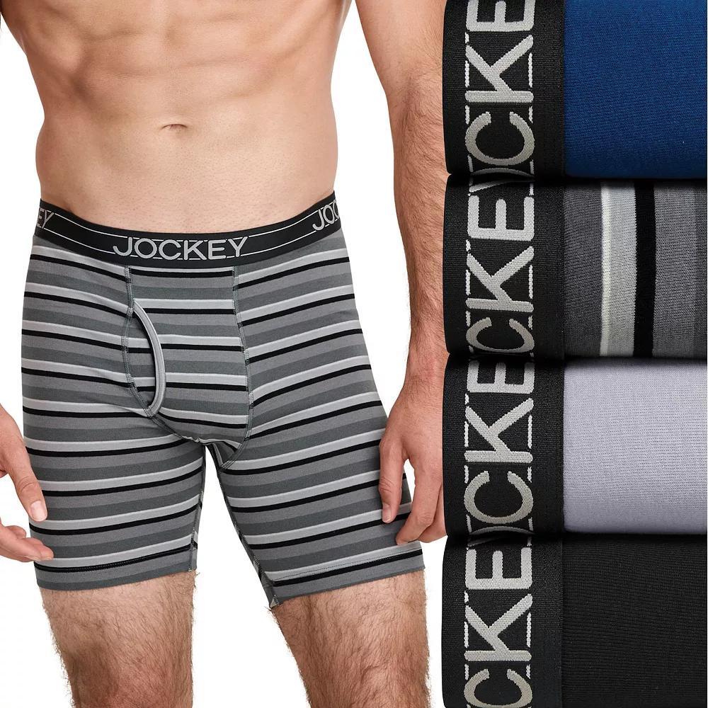 Men's Jockey® 4-Pack Cotton Blend Long Leg Boxer Brief, Size: Large, Daring Stripe Product Image