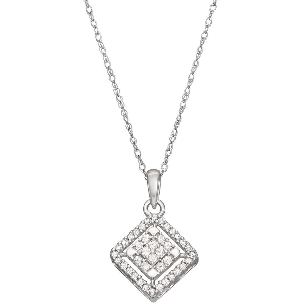 HDI 10k White Gold 1/5 Carat T.W. Diamond Square Pendant Necklace, Women's, Size: 18", 10k Whgold Product Image