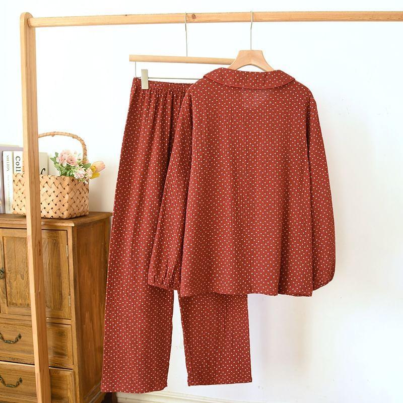 Pajama Set: Long-Sleeve Floral Print Top + Pants Product Image