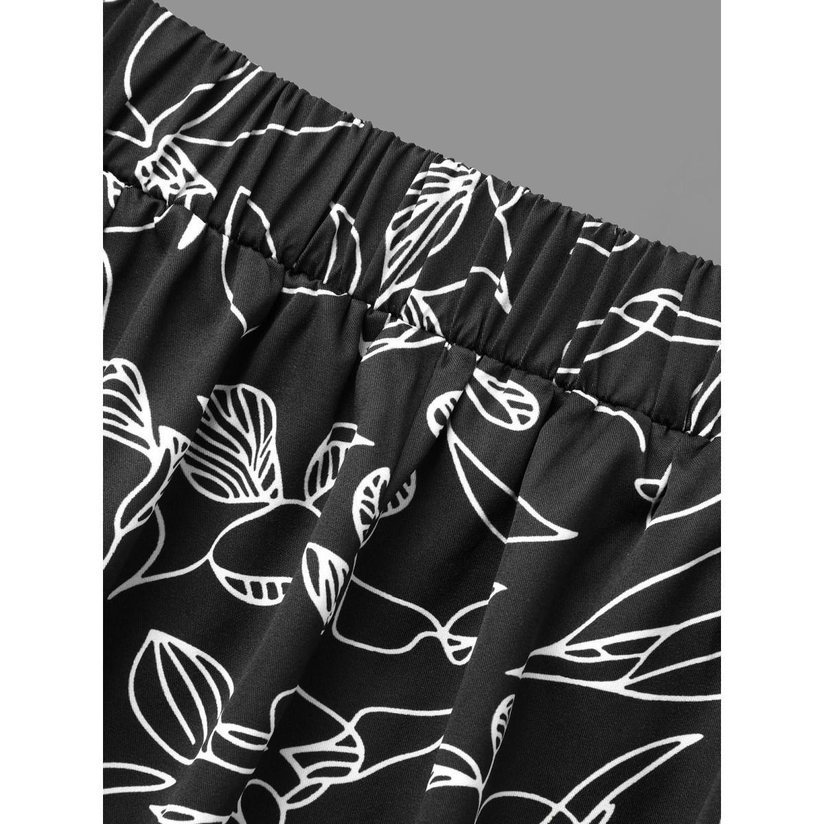 Plus Size Graffiti Print Elastic Waist Wide Leg Pants Women BlackFlower At the Office Wide Leg Mid Rise Work Pants BloomChic 22-24/3X Product Image