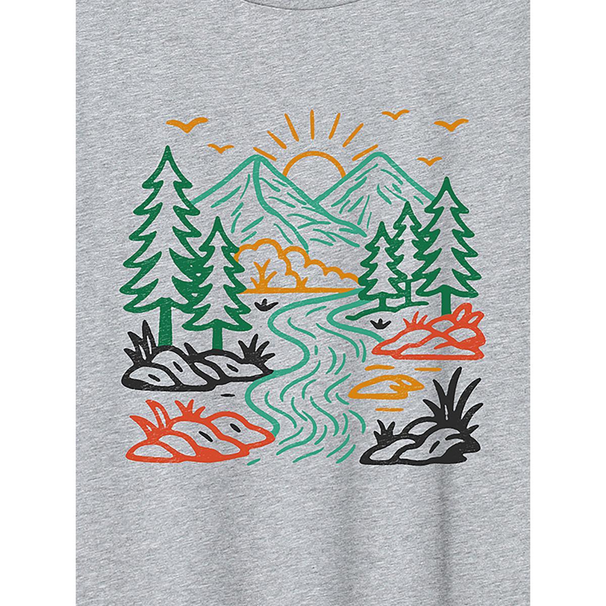Plus Size Mountain View Print Round Neck T-Shirt Mediumgray Women Non Art&design Round Neck Everyday-Casual T-shirts BloomChic 22-24/3X Product Image