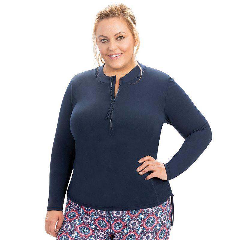 Plus Size Dolfin Aquashape Ruched-Side Rash Guard, Womens Product Image